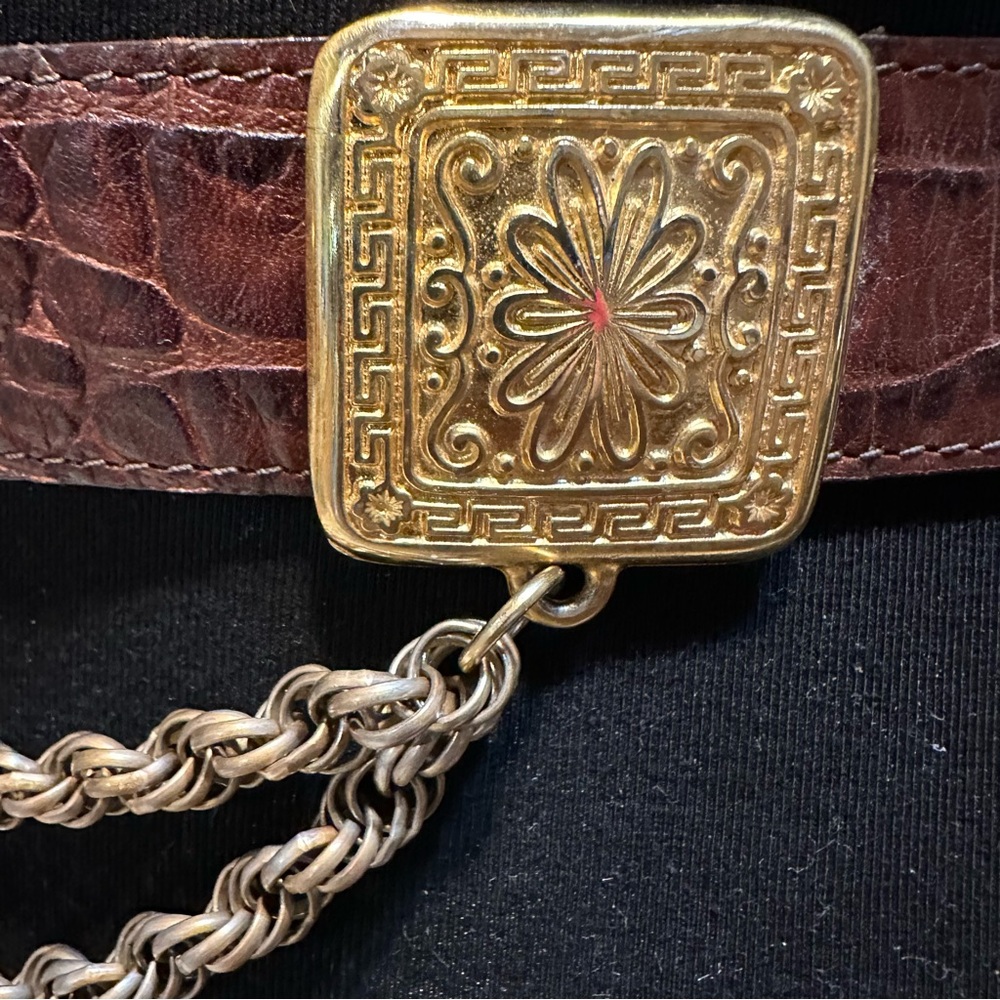 Vintage Linea Pelle by Mira K Brown Croco Belt – Size M, 1980s–90s-GORGEOUS!! - Picture 2 of 16